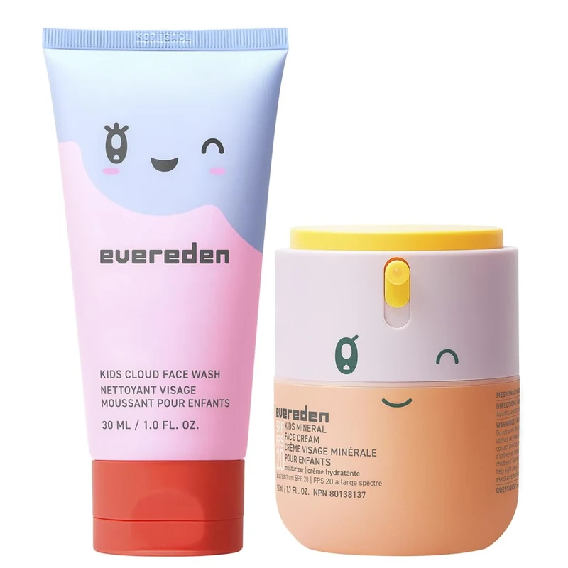 Kids Happy Morning DUO: Clean & Vegan Skin Care for Kids Bundle | Skin Care Cloud Face Wash + SPF 20 Mineral Face Cream | Non-Toxic | Non-Comedogenic | Fun | Easy-to-Use Skincare