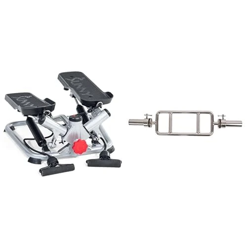 Sunny Health & Fitness Advanced Twist Stepper Machine with Resistance Bands - SF-S0979 + Olympic Triceps Bar with Ring Collars, Olympic Weight for Weightlifting and Bodybuilding