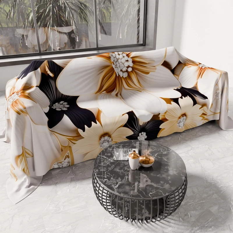 PETTI Artigiani Italiani - Spring-Summer Double Bed Bedspread Light Blanket Double Bed Sheet Flower Ceramic 100% Made in Italy
