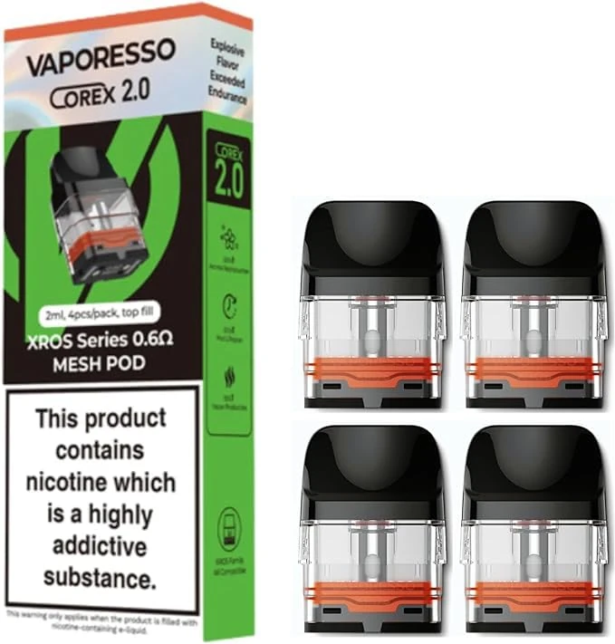 Vaporesso Xros Corex Top Fill Pods - Compatible with Xros 4, Pro, Mini, 3 & 3 Mini - 2ml Mesh Coil Pod Pack of 4 (0.6 ohm)
