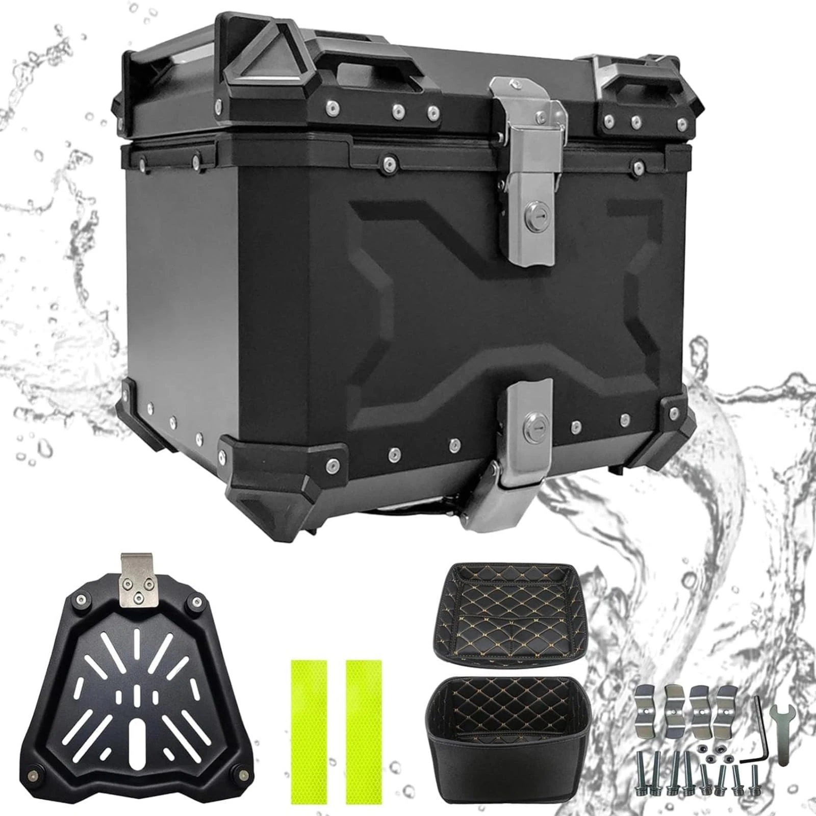 Yglophic Toys Motorcycle Trunks 45L-100L Portable Aluminum Motorcycle Trunk Aluminum Car Trunk Carrier, Universal Motorcycle Box, for Delivery, Travel Black,100L