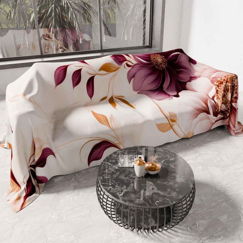 PETTI Artigiani Italiani - Microfibre Sofa Cover 260 x 270 cm, Dalian Floral Design | Multipurpose for Sofas, Bedspreads and Table Covers | Washable Protective Cover