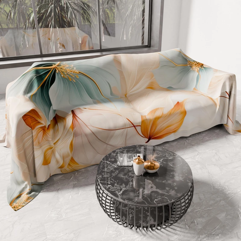 PETTI Artigiani Italiani - Microfibre Sofa Cover 260 x 270 cm, Floral Marble Pattern | Multipurpose for Sofas, Bedspreads and Table Covers | Washable Protective Cover
