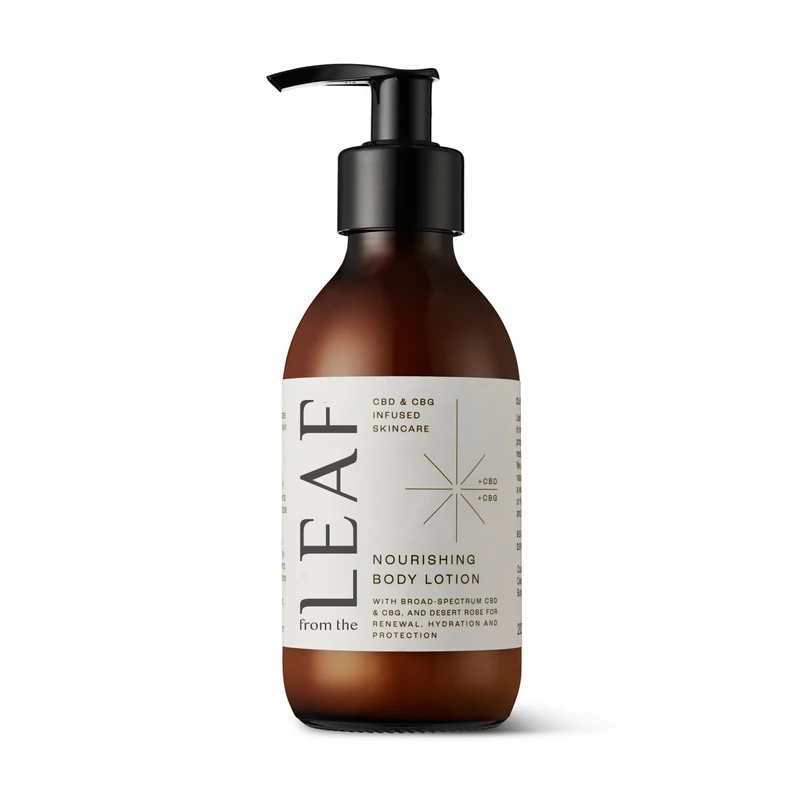 From The Leaf - Nourishing Body Lotion with CBD - Nutrient Rich Body Moisturiser with CBD Oil - Nourishes Dry or Depleted Skin - Contains Avocado Oil, Shea Butter and More - 200ml