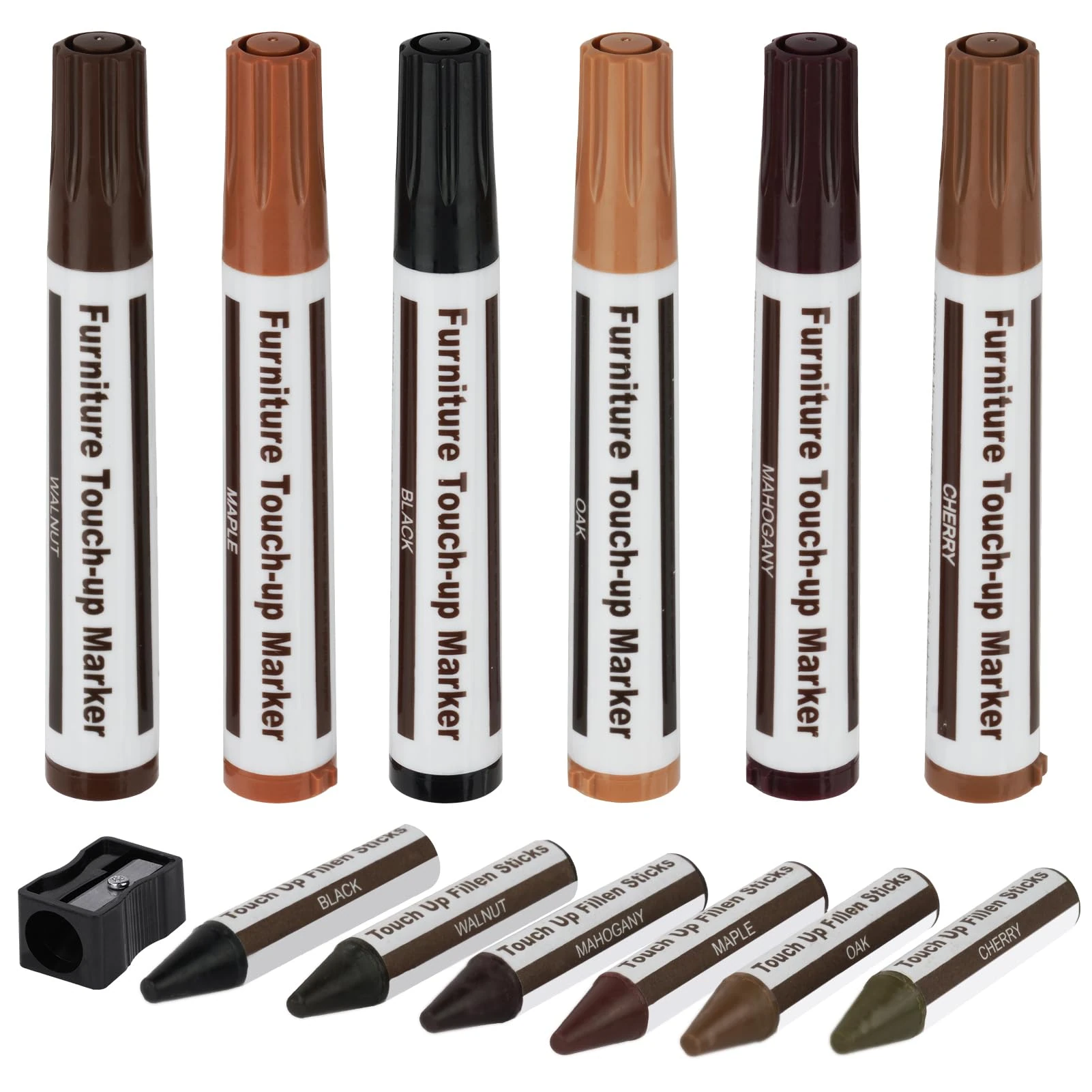ACWOO Furniture Repair Kit Wood Markers Wax Sticks, 13PCS Multicolor Furniture Repair Marker Kit with Sharpener for Stains, Scratches, Floors, Tables, Desks, Bedposts, Touch Ups and Coverr Ups