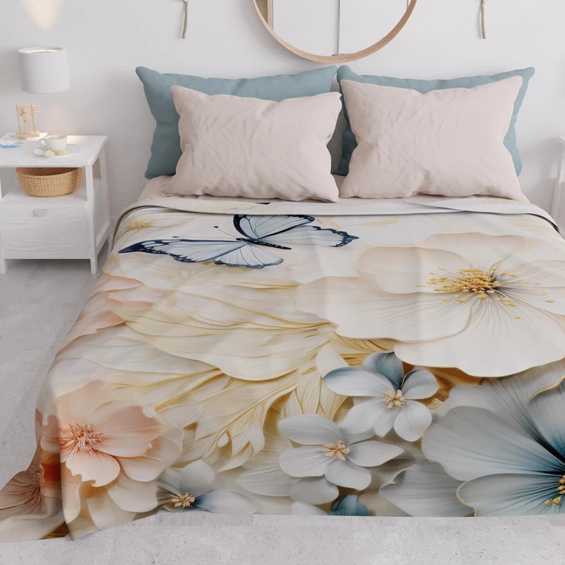 PETTI Artigiani Italiani - Microfibre Sofa Cover 260 x 270 cm, Mariposa Floral Pattern | Multipurpose for Sofas, Bedspreads and Table Covers | Washable Protective Cover