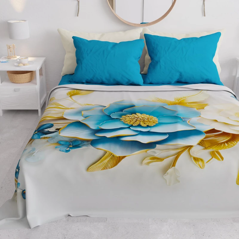 PETTI Artigiani Italiani - Spring Summer Bedspread for Double Bed and Half Bedspread, Light Blanket for Double Beds, Flower Ceramic 03, 100% Made in Italy