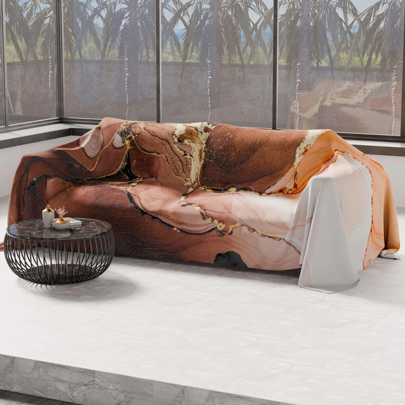 PETTI Artigiani Italiani - Spring-Summer Double Bed Bedspread Lightweight Blanket Double Bed Sheet Marble Taupe 100% Made in Italy