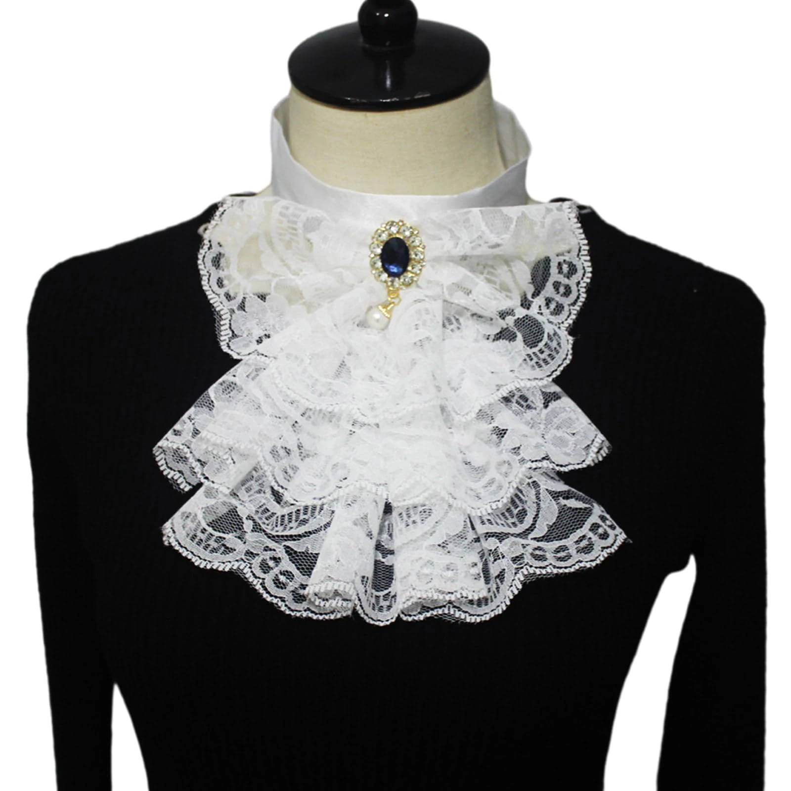 Mabta Victorian Vintage Lace Neck Ruff Ruffle Collar Layered Clown Neck Collar Tie Cosplay Costumes Accessories