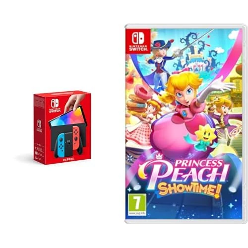 Nintendo Switch (OLED Model) - Neon Blue/Neon Red+Princess Peach Showtime