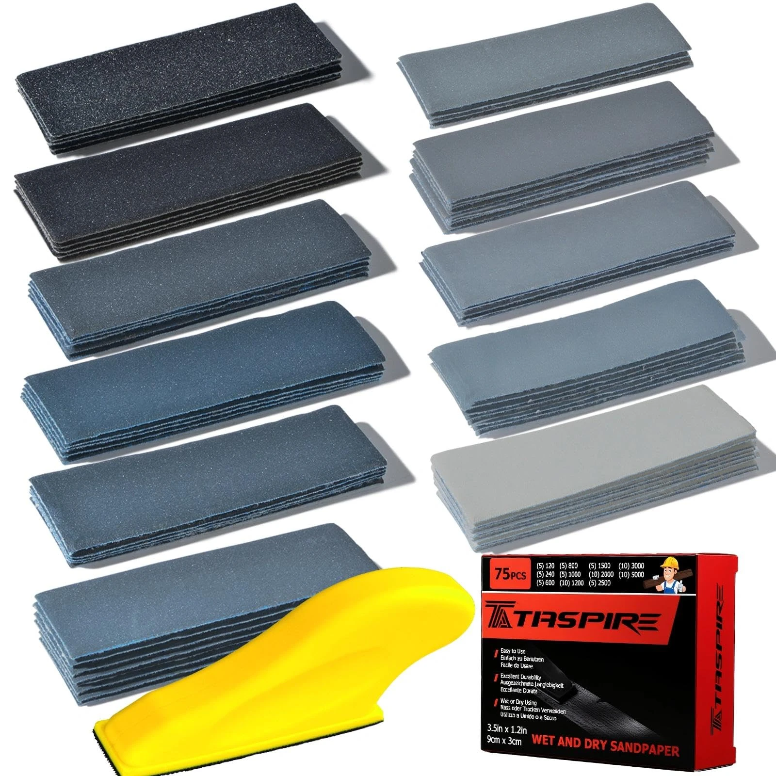 Taspire 120 To 5000 Grit Wet and Dry Sandpaper, 9 x 3 cm 75 Pieces Wet and Dry Paper, Metal Sandpaper