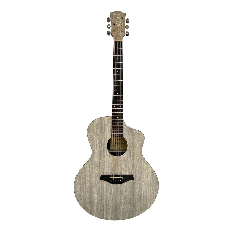 Chord Nomad Series: Electro Acoustic Guitar with Built in Tuner and Active 3-Band EQ Grand Auditorium Style with Venetian Cutaway Weathered Ash