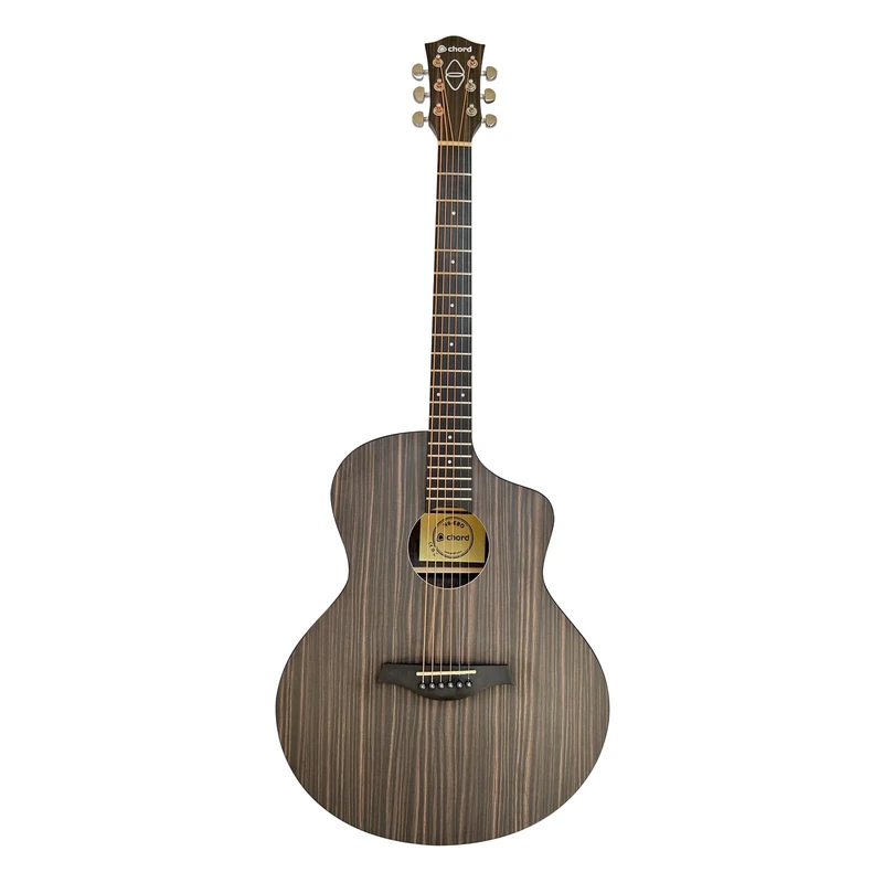 Chord Nomad Series: Electro Acoustic Guitar with Built in Tuner and Active 3-Band EQ Grand Auditorium Style with Venetian Cutaway Ebony