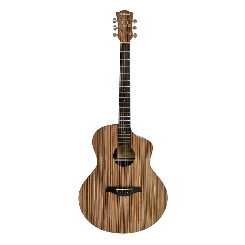 Chord Nomad Series: Electro Acoustic Guitar with Built in Tuner and Active 3-Band EQ Grand Auditorium Style with Venetian Cutaway Deep Zebrano