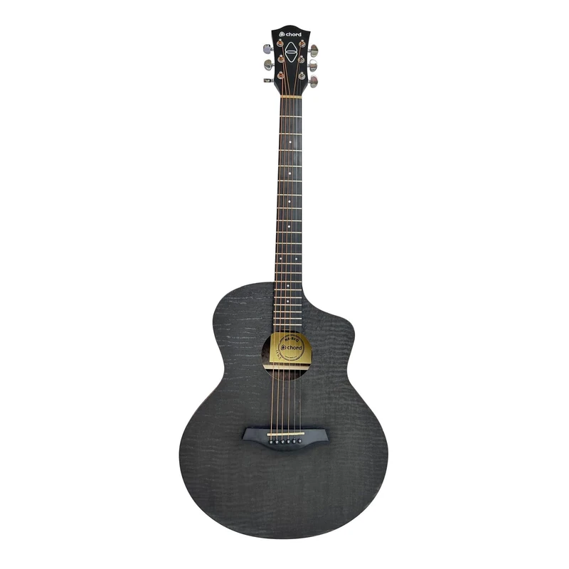 Chord Nomad Series: Electro Acoustic Guitar with Built in Tuner and Active 3-Band EQ Grand Auditorium Style with Venetian Cutaway Black Quilted Maple