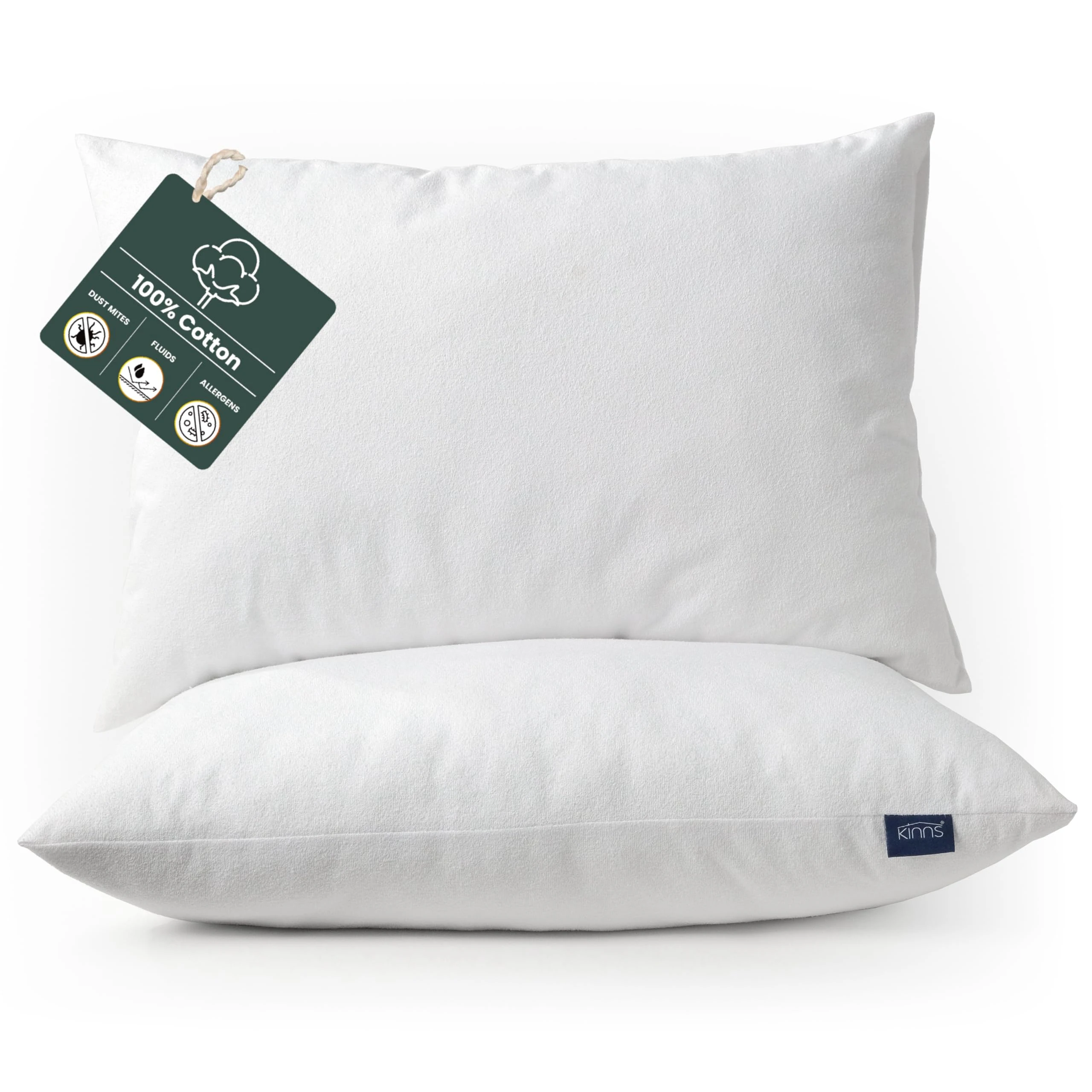 Adult Pillow Case - Zippered Waterproof Pillow Protector 50x75cm - Set Of 2 - Made With 100% Cotton Outer Layer With Waterproof Layer - Breathable/Hypoallergenic Encased Pillow Protection