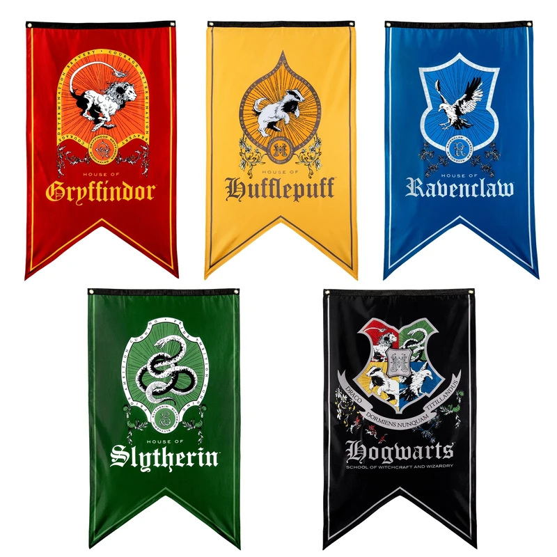 Conquest Journals Harry Potter 30'' x 50'' Wizarding House Flags, Set of 5 Banners, 300D Oxford Cloth, Banners for Birthday Parties, Party Supplies, Dorm Decorations, Wall Decor, Officially Licensed