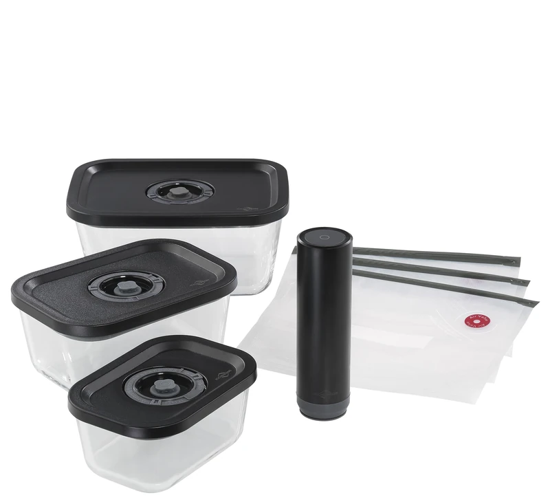 KÜCHENPROFI EASYFRESH Vacuum Set | 7 Pieces | 1 x Electric Vacuum Pump, 1 x Vacuum Can S, M and L, 3 x Vacuum Bags 22 x 21 cm | Borosilicate Glass, High-Quality Plastic | Preparation and Storage