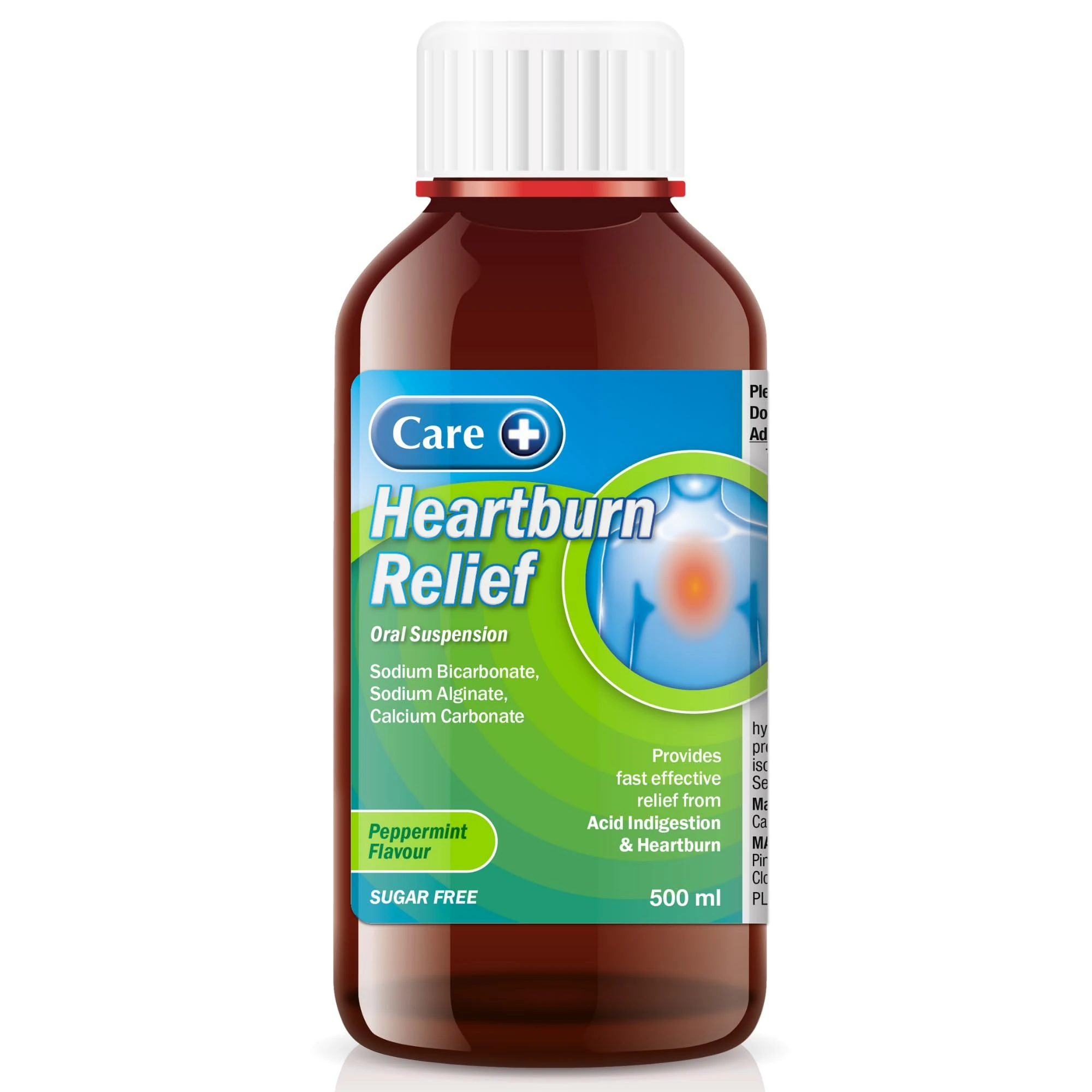 Care Heartburn & Indigestion Relief, Peppermint Flavour Oral Suspension, Fast-Acting Soothing Formula for Acid Reflux and Indigestion, Gentle on Stomach, Long-Lasting Relief, 1 x 500ml