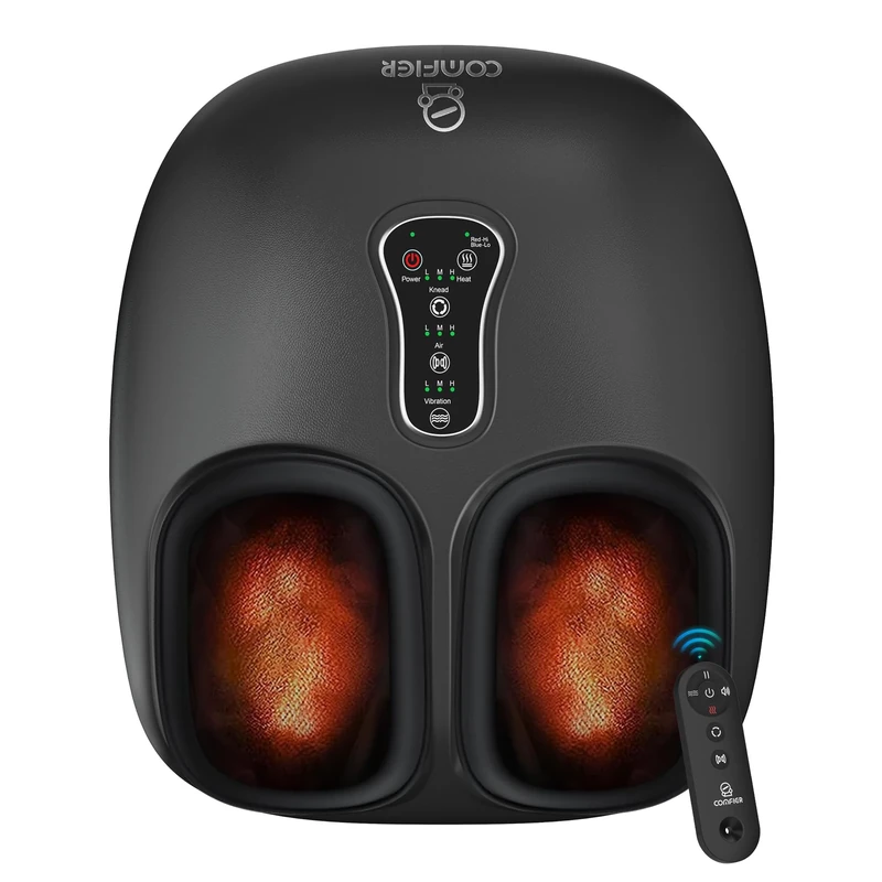 COMFIER Foot Massager with Shiatsu, Deep Kneading, Vibration, Rolling, Compression, Heated Foot Massager for Plantar Fasciitis, Multi Modes Settings, Remote Control, Birthday Gifts for Women Men