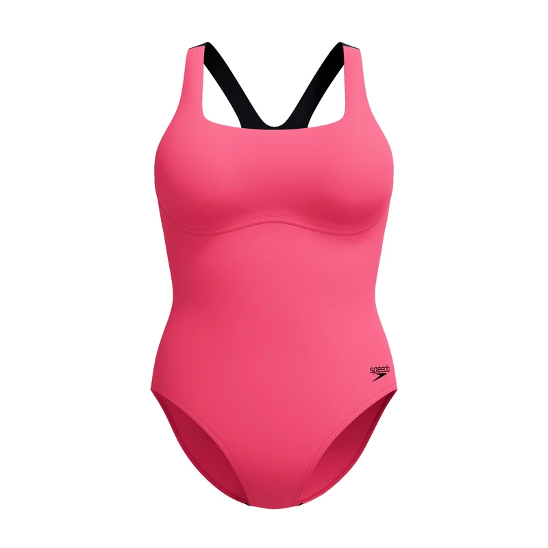 Speedo Women's Flex Band Swimsuit with Integrated Swim Bra | Swim FitneS | Training, Raspbery Fill/Vermilion/Punch, 30