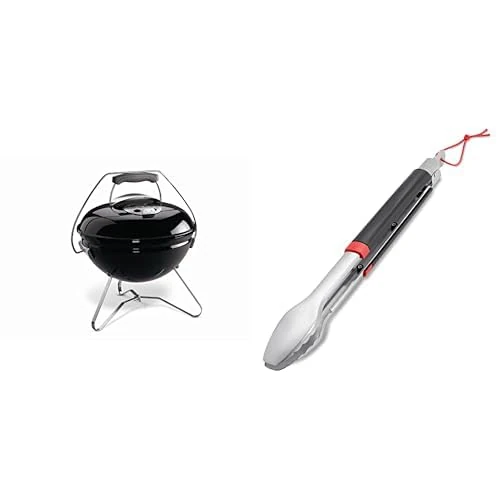 Weber Smokey Joe Premium Charcoal Grill Barbeque, 37cm | Portable BBQ Grill with Tuck-N-Carry Lid Cover & Plated Steel Legs | Folding Outdoor Cooker with Porcelain-Enamelled Bowl - Black (1121004)