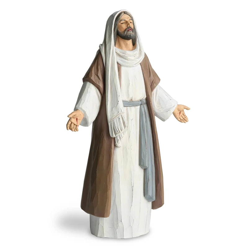 ShineOnAngel Jesus Christ Statue with Open Arms Hand Painted Saint Statue Religious Modern Home Decor Christian Jesus Figurines Religious Gift 9.5" Tall