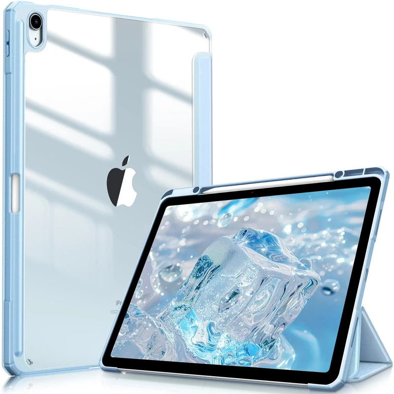 FINTIE Hybrid Case for iPad Air 13-inch (M3) 2025, (M2) 2024, [Built-in Pencil Holder] Shockproof Cover with Clear Transparent Back Shell, Auto Wake Sleep, Sky Blue
