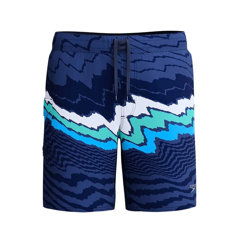 Speedo Men's Lookout Wave Print Board Shorts | 4-Way Stretch Soft Fabric | Surf | Swim | Gym | Run | Quick Drying Swimming Trunks, Peacoat, 34