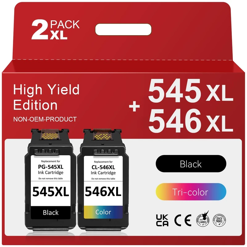 PG-545 CL-546 Ink Cartridge Remanufactured for Canon 545 546 Ink Cartridge, Printer Ink 545 546 for Pixma TS3150 TS3350 TS3355 TS3100 TR4550 TR4551 iP2850 MX495 MG2950 MG3050 Printer (2 Pack)