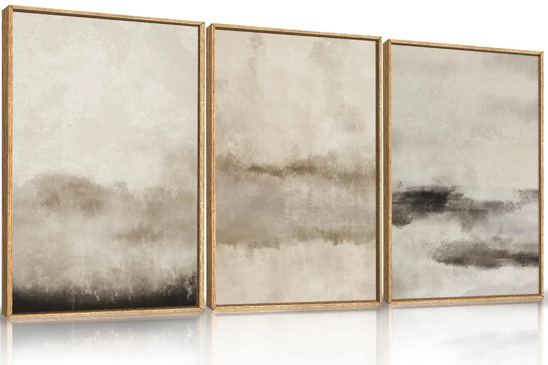 HPINUB Large Abstract Framed Canvas Wall Art Set,Minimalist Beige Gray Pastel Watercolor Wall Decor,Modern Illustration Neutral Art Painting for Living Room,Bedroom,Dining Room,Office -16"x24"x3