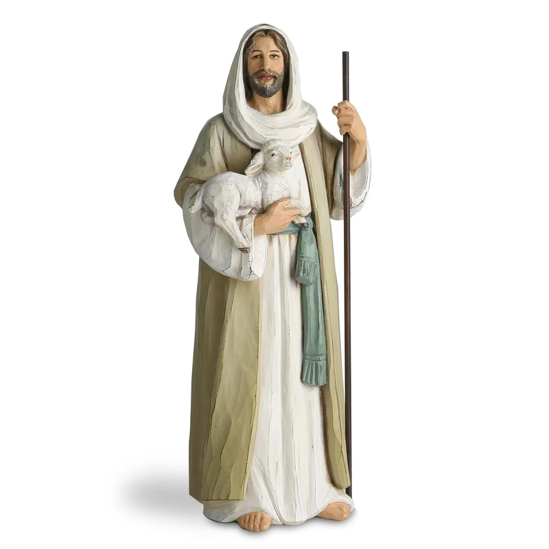 ShineOnAngel Good Shepherd Statue Jesus Holding Lamb 9.5inch Religious Modern Home Decor Figurine Indoor Tabletop Religious Gift