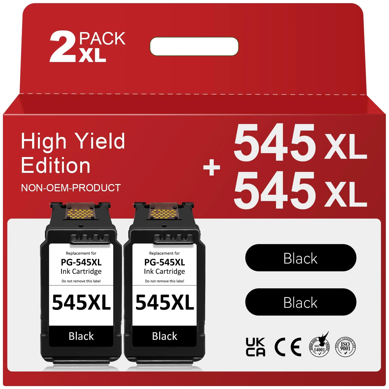 545 Black Ink Cartridge Remanufactured for Canon 545 Ink Cartridge, PG-545XL Black for Pixma TS3150 TS3350 TS3355 TS3100 TR4550 TR4551 iP2850 MX495 MG2950 MG3050 Printer (2 Pack)