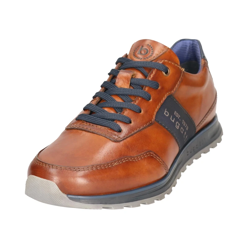 bugatti Men's Vollleder-Sneaker im Businesslook mit Schriftzug an der Seite, Cognac, 8 UK