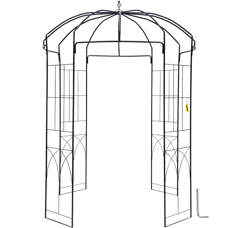 VEVOR Birdcage Shape Garden Arbor, 9' High x 6.6' Wide, Heavy Duty Wrought Iron Arbor, Wedding Arch Trellis for Climbing Vines in Outdoor Garden, Lawn, Backyard, Patio, Black