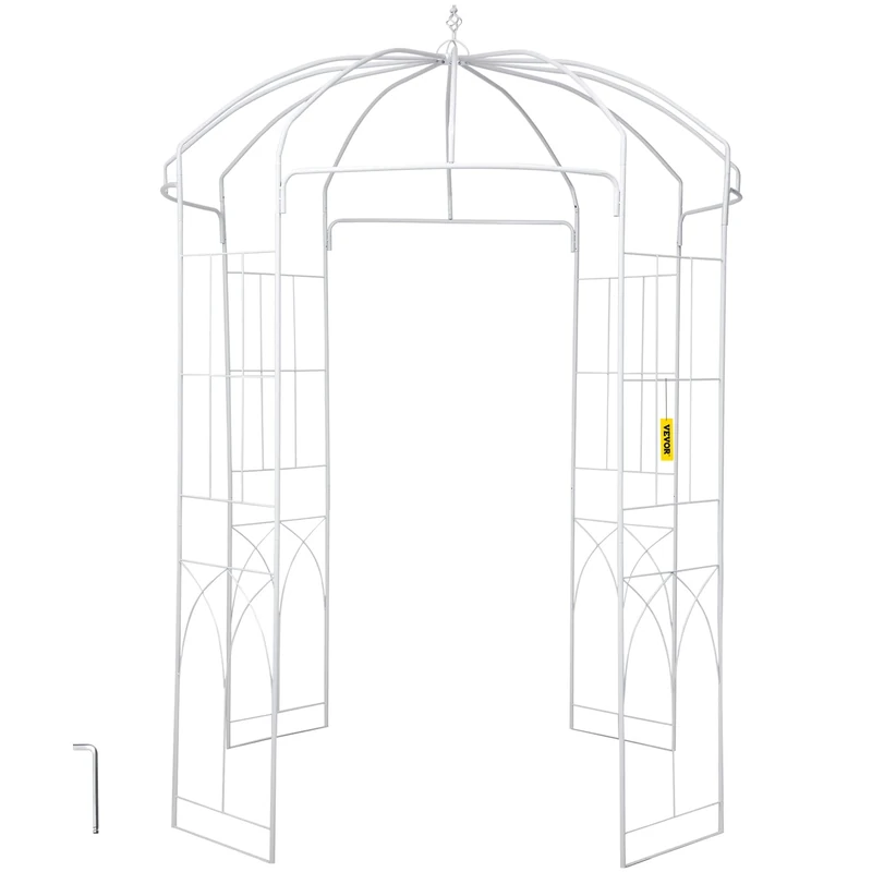 VEVOR Birdcage Shape Garden Arbor, 9' High x 6.6' Wide, Heavy Duty Wrought Iron Arbor, Wedding Arch Trellis for Climbing Vines in Outdoor Garden, Lawn, Backyard, Patio, White