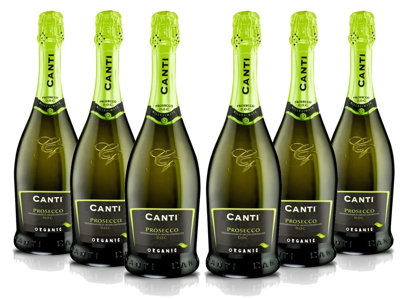Canti - Prosecco D.O.C. Sparkling Extra Dry Millesimato, Organic Wine 11%, Italian Glera Grape Variety from Veneto, Sweet and Fresh Taste, 6x750 ml
