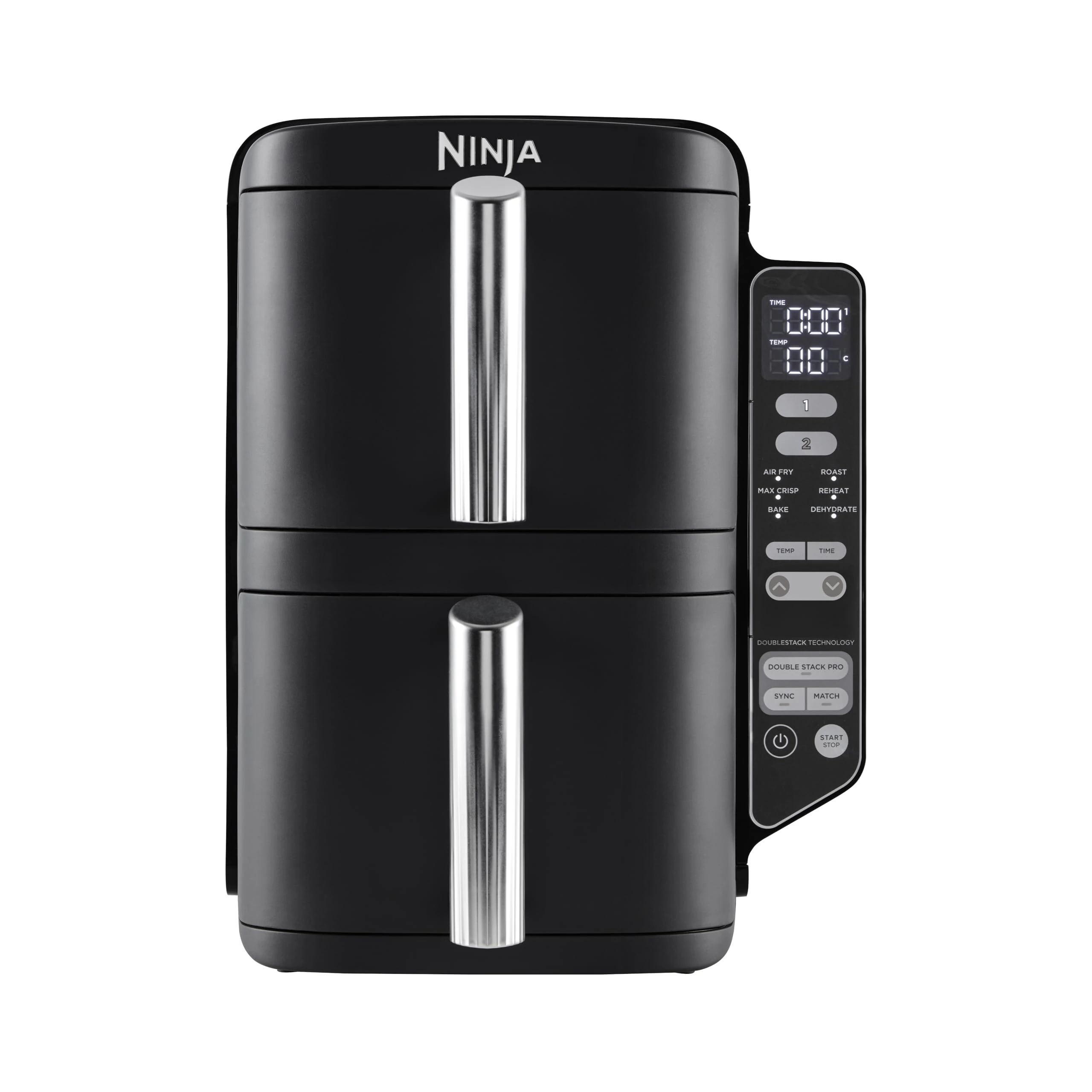 Ninja Double Stack Air Fryer, Vertical Dual Drawer Air Fryer with 4 cooking levels, 2 Drawers and 2 Racks, Space Saving Design, 7.6L Capacity, 6 Cooking Functions, 6 Portions, Black SL300UK