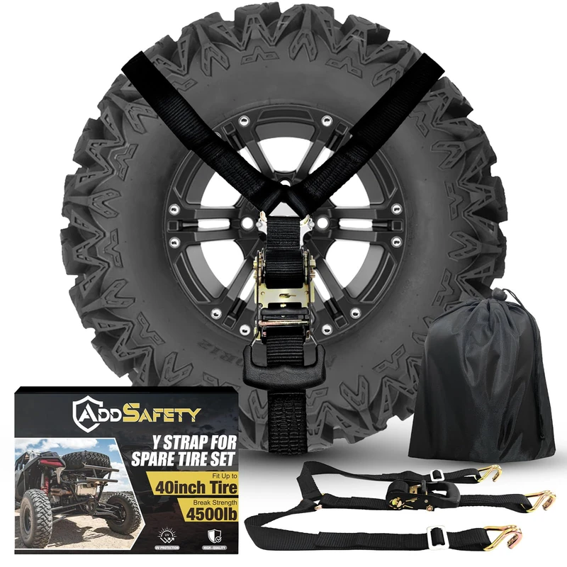 AddSafety Y Strap for Spare Tire, 3 Ratchet Straps Tied, Heavy Duty Spare Tire Strap for UTV, Roof Rack Spare Tire Mount, Trucks