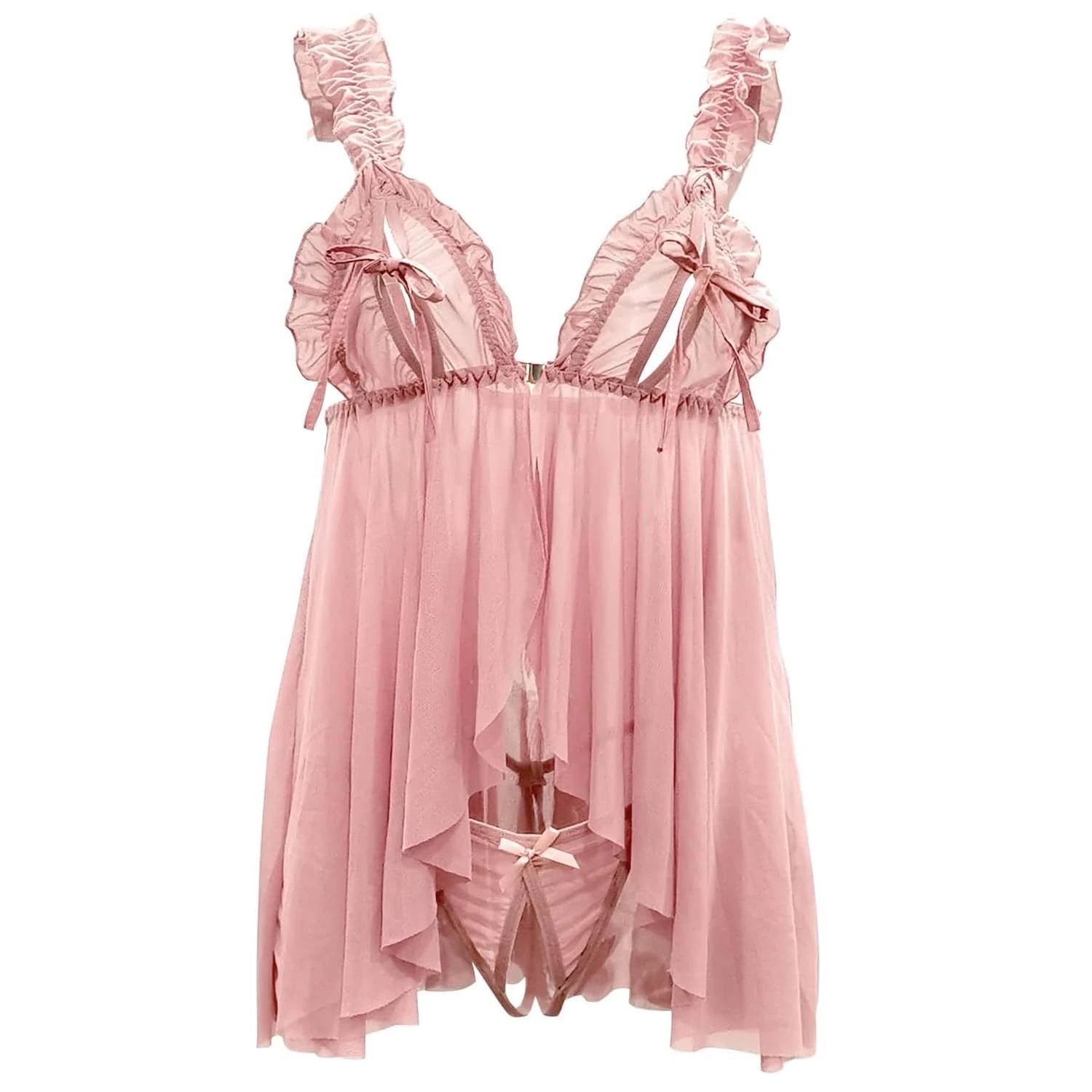 mini kitty Lingerie Sets Sexy for Women Nightwear Babydoll Mesh Nightwear Chemise Sleepwear Underwear Teddy Nightgown Negligee with Thong, Pink