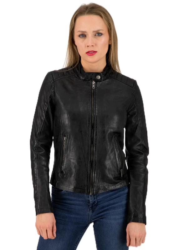 URBAN 5884 Women's Gigi Leather Jacket, Soft and Tight-Fitting, Handmade, Black, M