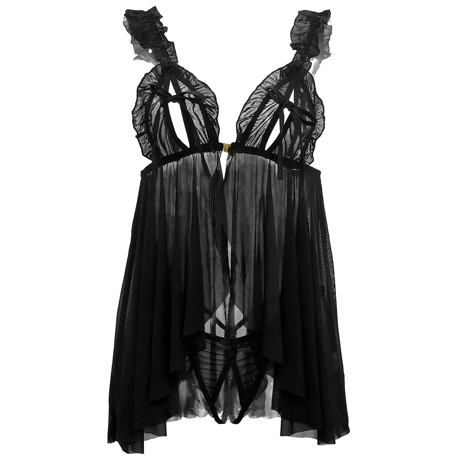 mini kitty Lingerie Sets Sexy for Women Nightwear Babydoll Mesh Nightwear Chemise Sleepwear Underwear Teddy Nightgown Negligee with Thong, Black