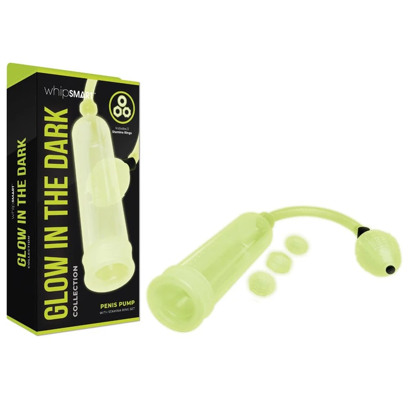 Whipsmart Glow in The Dark Penis Pump & Stamina Ring Set White One Size