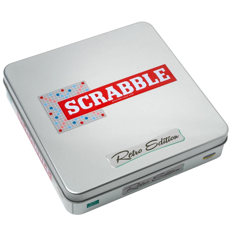 Ideal | Scrabble Retro Edition Tin | Beautifully presented in a collector's tin with wooden racks and tiles | Classic Games | For 2-4 Players | Ages 10+