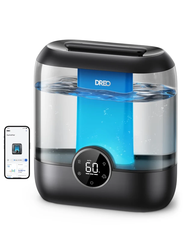 DREO Smart Humidifiers for Bedroom, 6L Top Fill Supersized Cool Mist Humidifier for Large Room, 60 Hour Runtime, Quiet Ultrasonic Humidifier for Plants, Indoor, Home, Night Light, Black