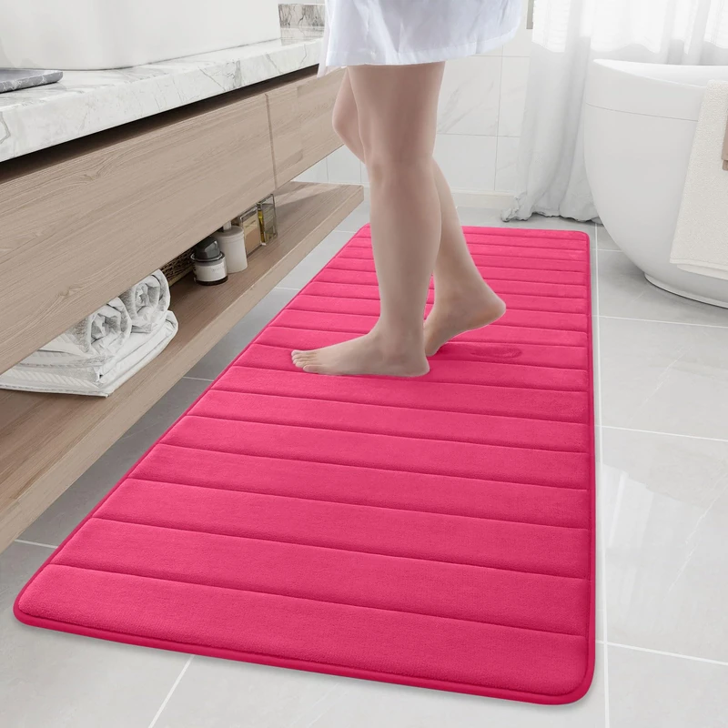 Buganda Memory Foam Bath Mat, 70" x 24", Ultra Soft Bathroom Rugs, Water Absorbent and Machine Washable Bath Rug Runner for Bathroom, Shower, and Tub, Deep Pink