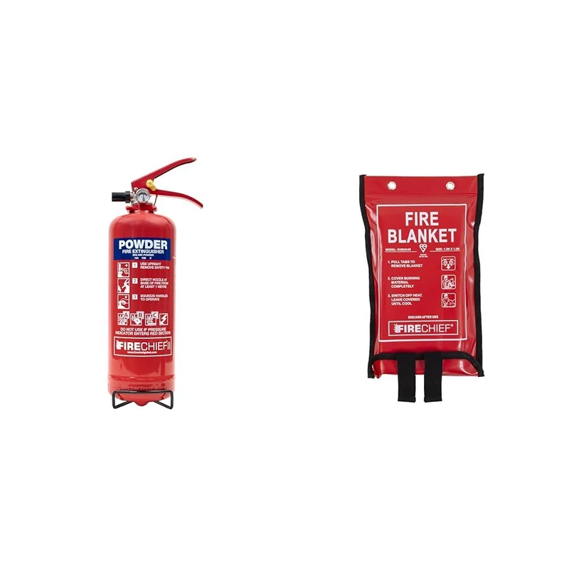 Firechief CXP2 ABC Powder Fire Extinguisher 2kg and Firechief Soft Pack 1.2m x 1.2m Fire Blanket - Essential Basic Home Fire Safety Kit for the Kitchen, Garage, Vehicle, or Campervan