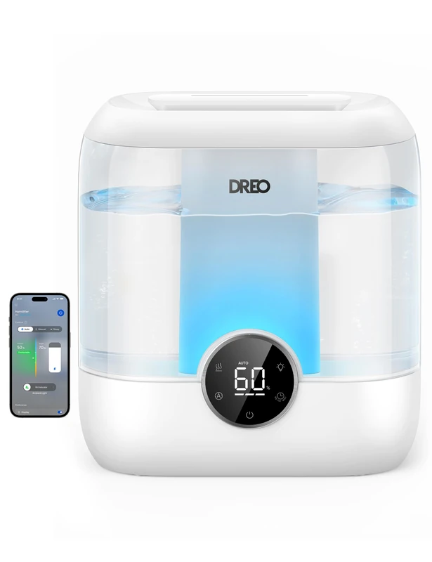 DREO Smart Humidifiers for Bedroom, 6L Top Fill Supersized Cool Mist Humidifier for Large Room, 60 Hour Runtime, Quiet Ultrasonic Humidifier for Plants, Indoor, Home, Night Light, White