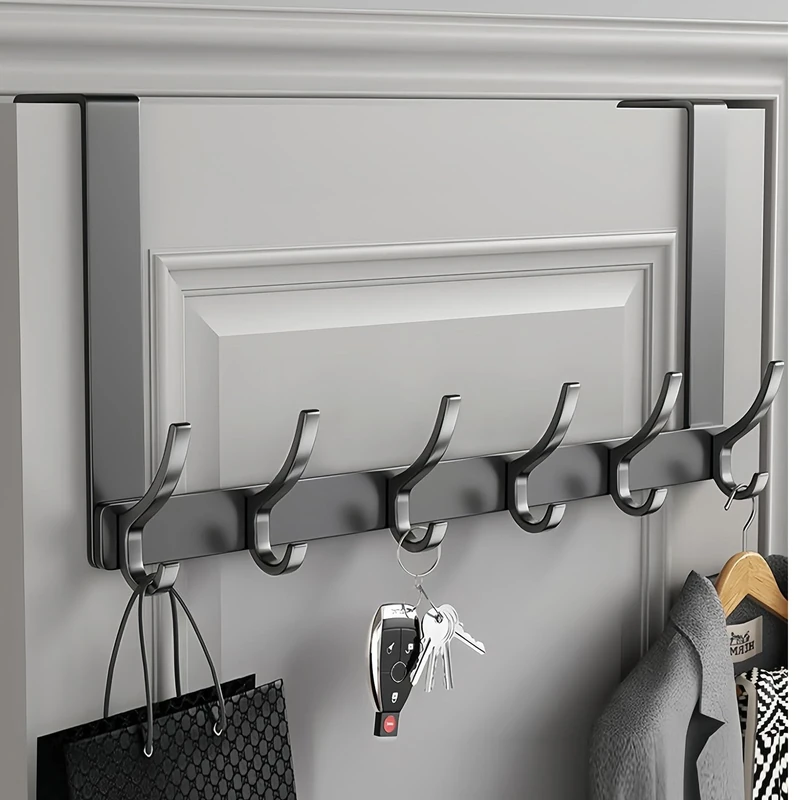 Gerhannery Over Door Hanger, Heavy Duty Door Hooks Over Door Hook, Rust Resistant Over Door Hangers, Space Saving Over Door Coat Hooks for Hanging Coat Towel Bag (Black-6 Hooks)