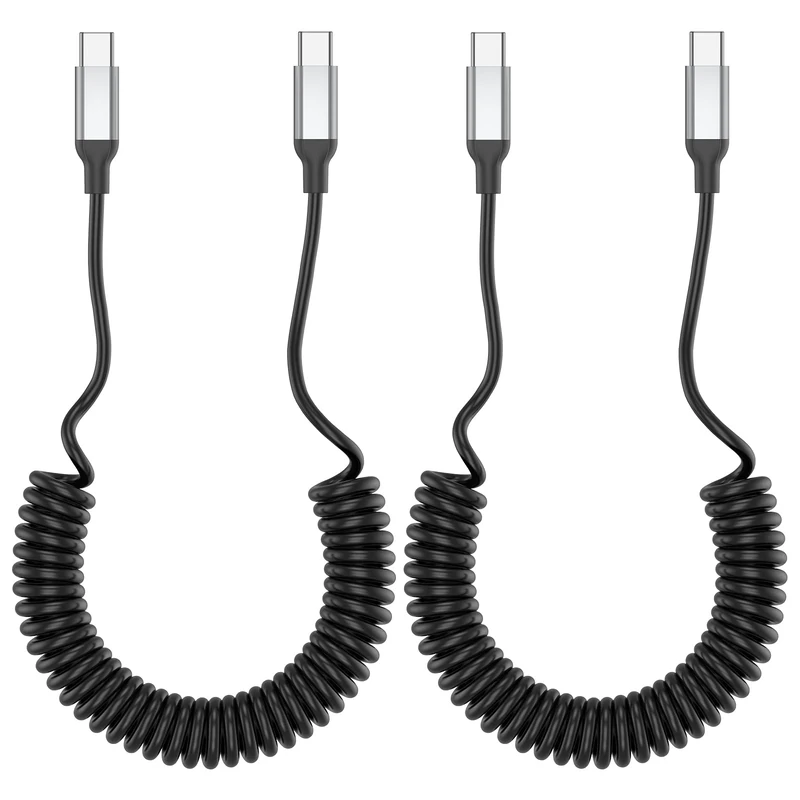 Coiled USB C to USB C Cable, 2 Pack PD 60W Car Charger Fast Charge, Short Data Transfer Compatible for iPhone 15 Pro Max/Samsung Galaxy/Oneplus/Huawei Mate/Apple Carplay